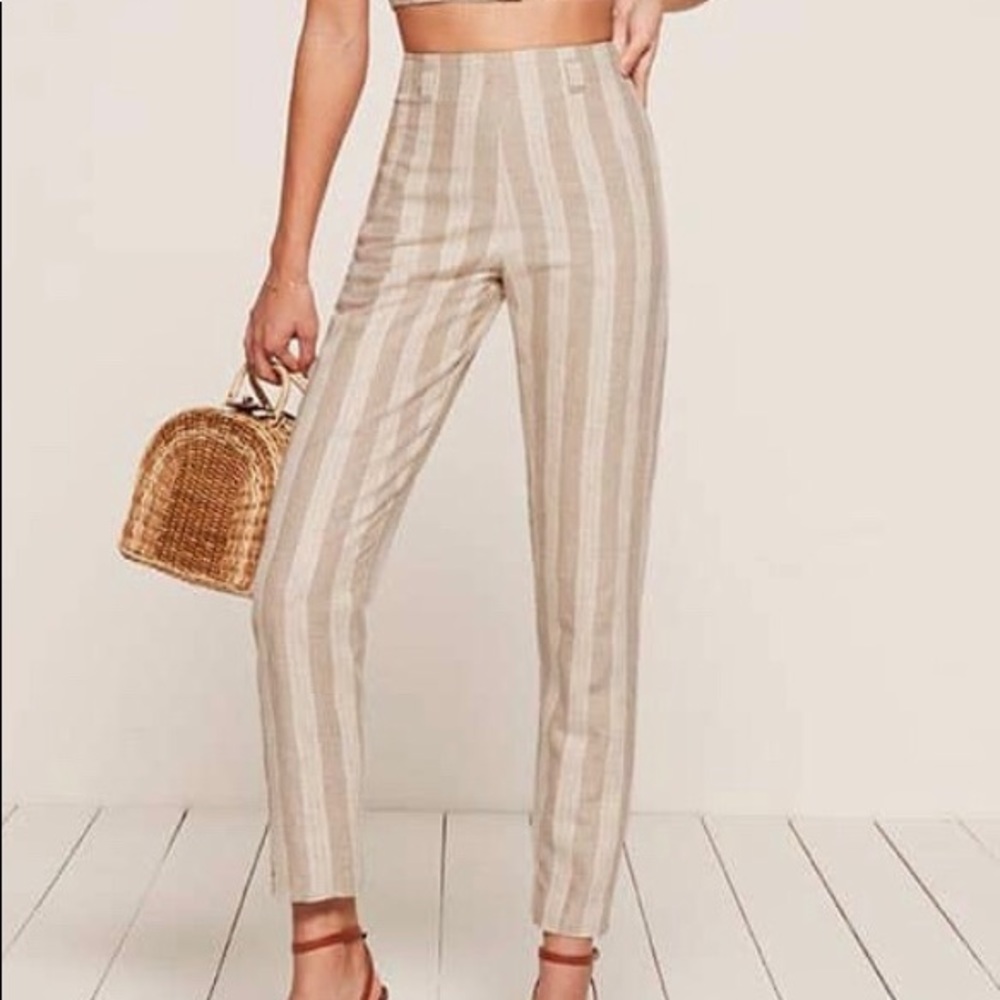 Reformation Claudia High Rise Striped Linen Pants